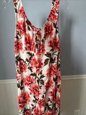 Old Navy Cream Midi Dress with Coral Pink Floral Print
